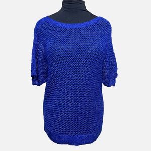 EUC Chico’s Royal Blue Open Weave Short Sleeve Crew Neck Sweater - Size L